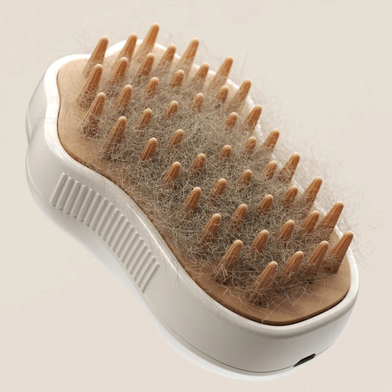 Travel-friendly 3-in-1 Electric Steam Pet Brush – Grooming, De-shedding & Massaging Tool for Dogs & Cats