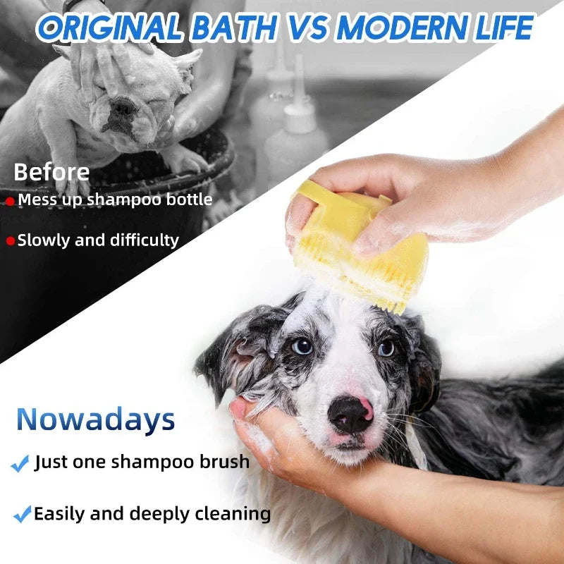 Silicone Pet Bath & Massage Brush – 2-in-1 Shampoo Dispenser & Grooming Scrubber (80ml)