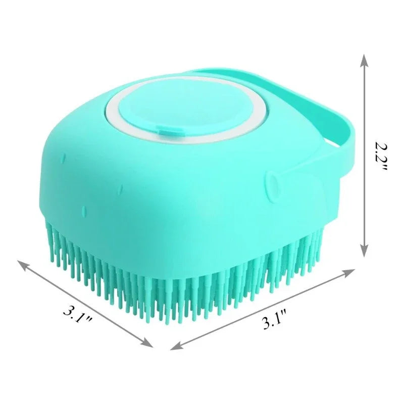Silicone Pet Bath & Massage Brush – 2-in-1 Shampoo Dispenser & Grooming Scrubber (80ml)