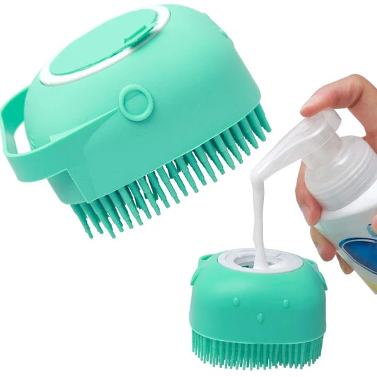 Silicone Pet Bath & Massage Brush – 2-in-1 Shampoo Dispenser & Grooming Scrubber (80ml)
