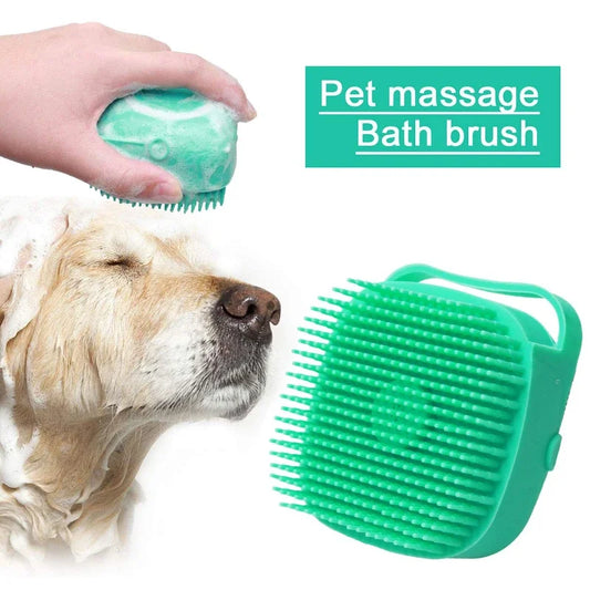 Silicone Pet Bath & Massage Brush – 2-in-1 Shampoo Dispenser & Grooming Scrubber (80ml)